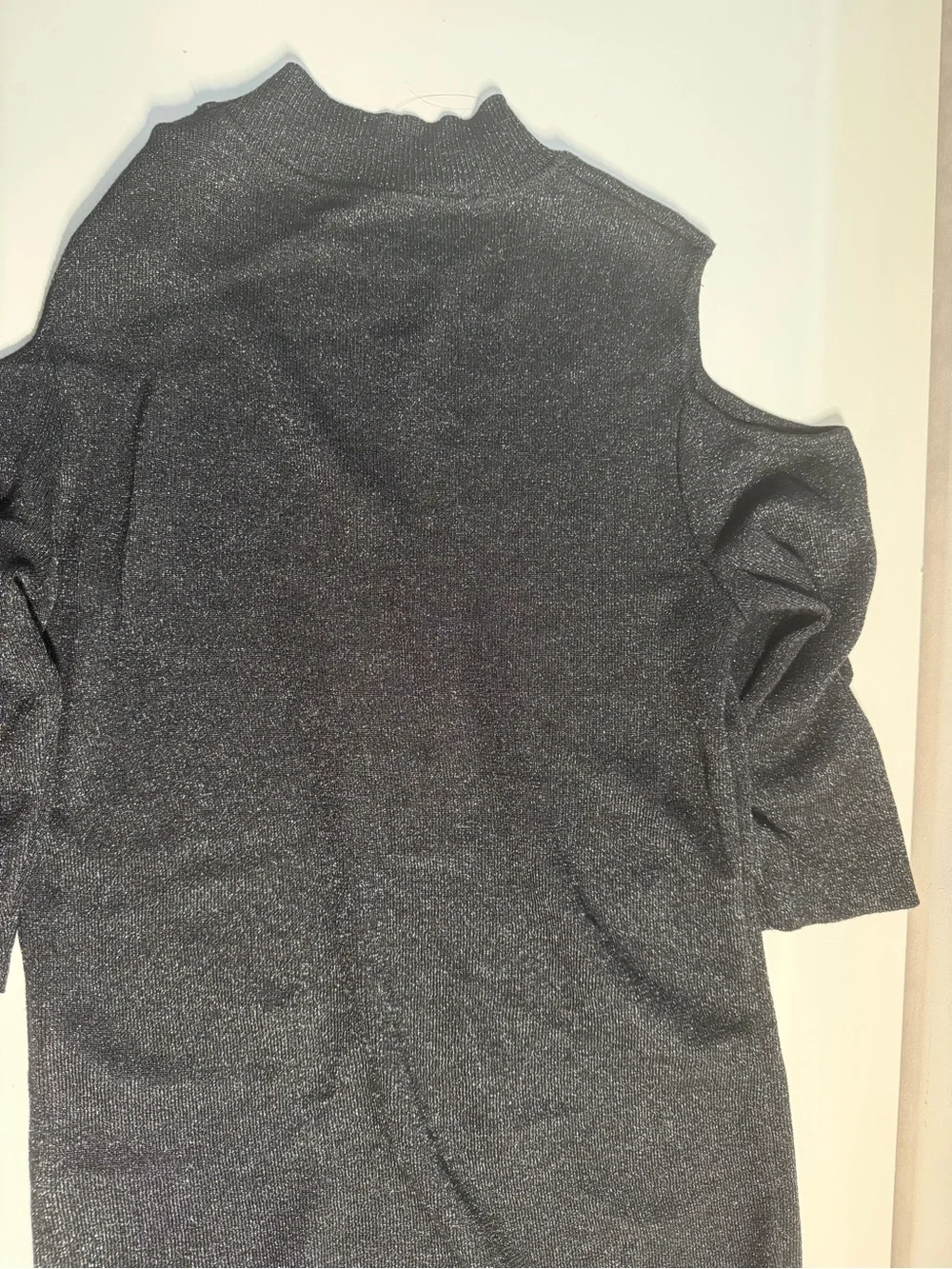 Women’s Black Mock Neck Cold Shoulder Fitted Top